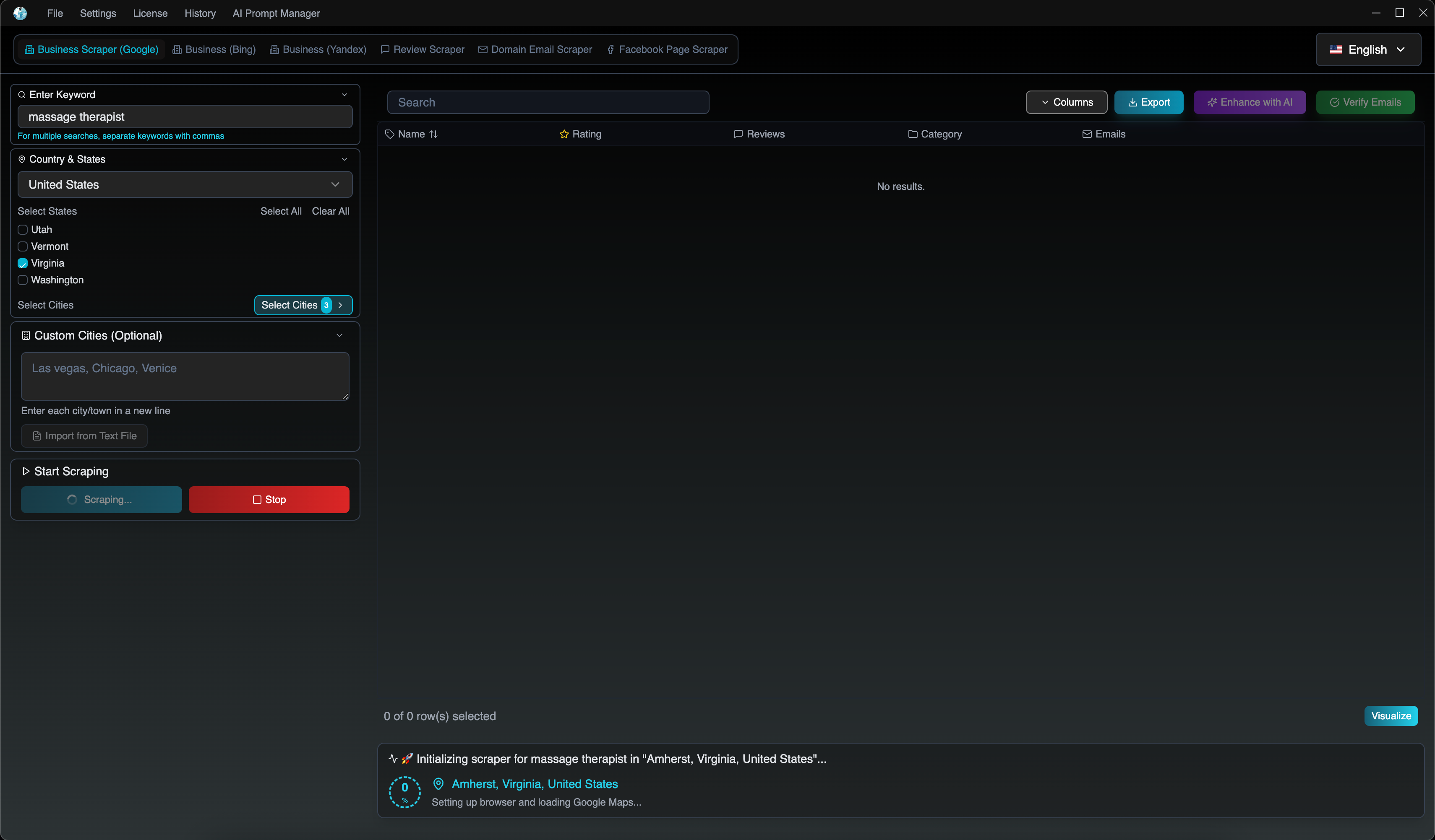 ScrapeTheMap - Local desktop app that extracts business and map data online.